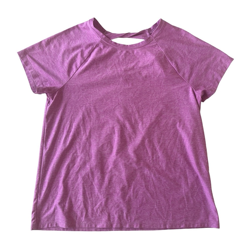 Lands' End Girls Size L 14 Athletic Top Purple Heather Stretchy Cutout Detail